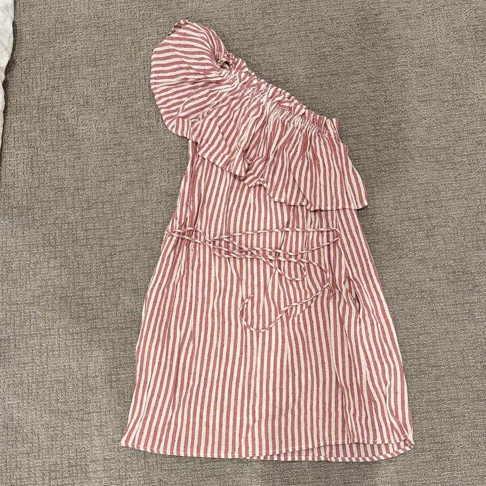 Billabong Pink and White Striped One-Shoulder Dress